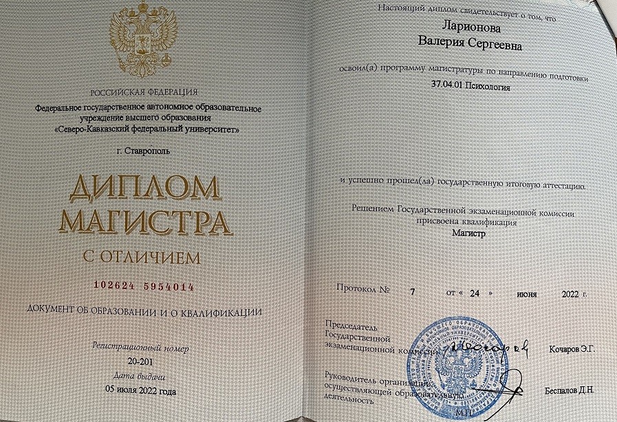 Психолог Валерия Ларионова Северо-кавказский федеральный университет